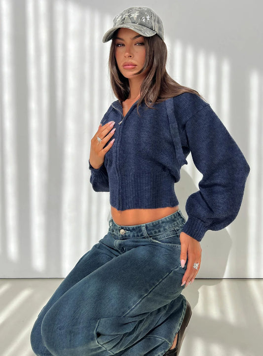 Knit hoodie with zip-through